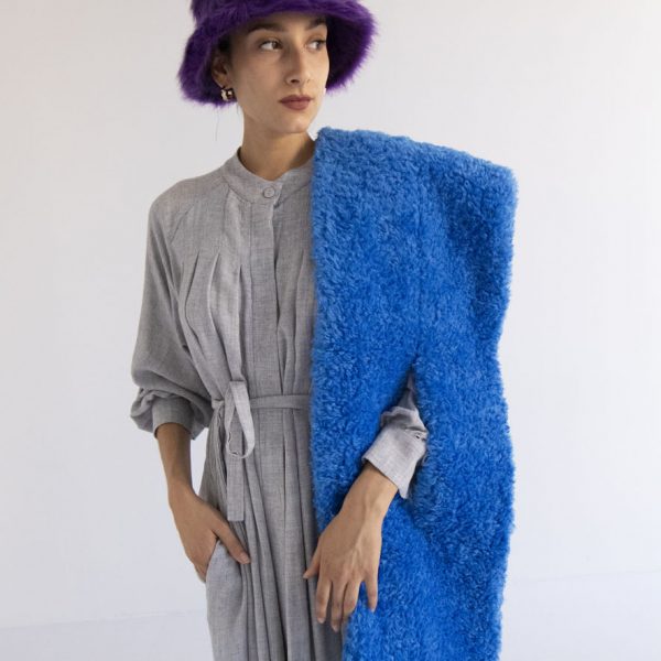 OOF wear faux-sheepskin blue scarf