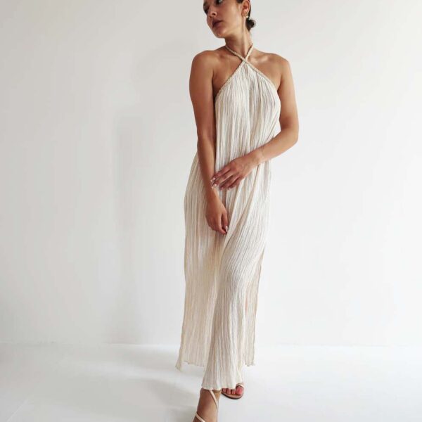 D' Artemide Anais Maxi Dress with Tie at the Neck Off White