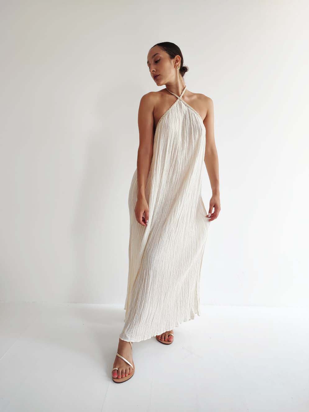 D' Artemide Anais Maxi Dress with Tie at the Neck Off White - Image 2