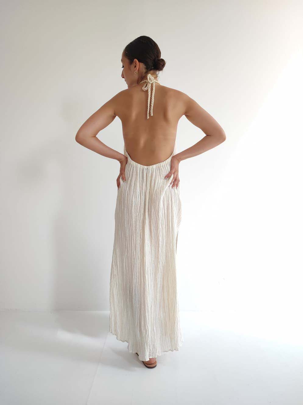 D' Artemide Anais Maxi Dress with Tie at the Neck Off White - Image 3