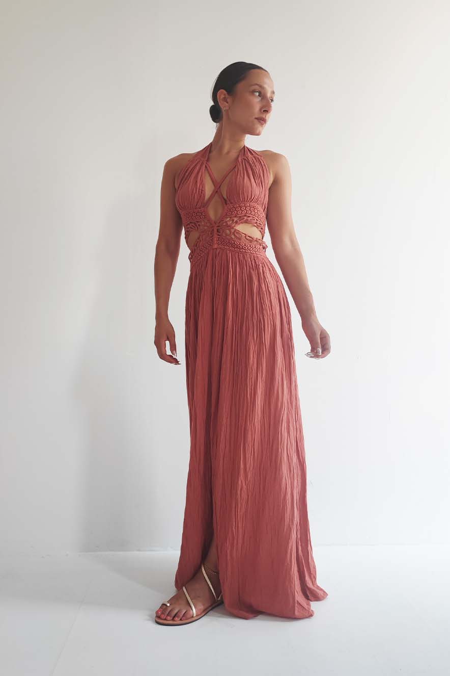 D'Artemide Phryne Crochet Dress Terracotta - Image 2