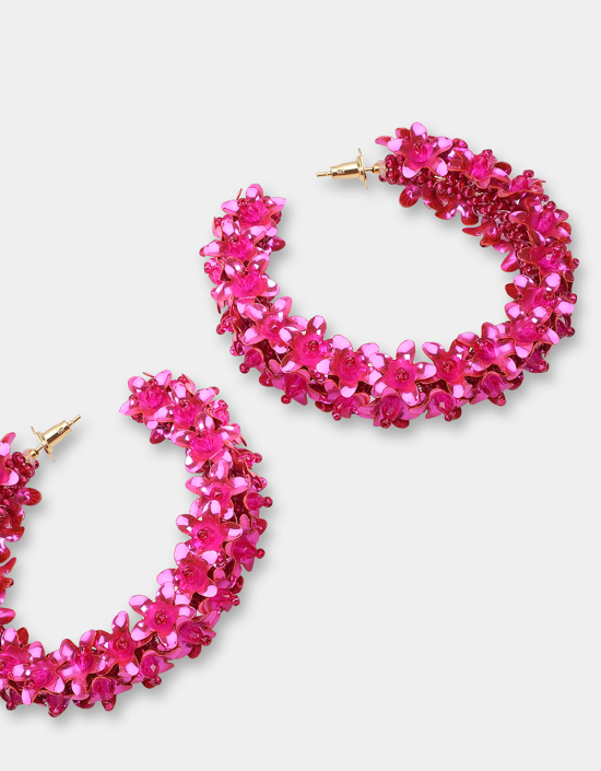 Olivia Dar Flower Fuxia Earings Hoops Large