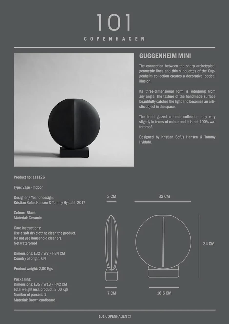 101 Copenhagen Guggenheim Vase Mini Black - Image 2