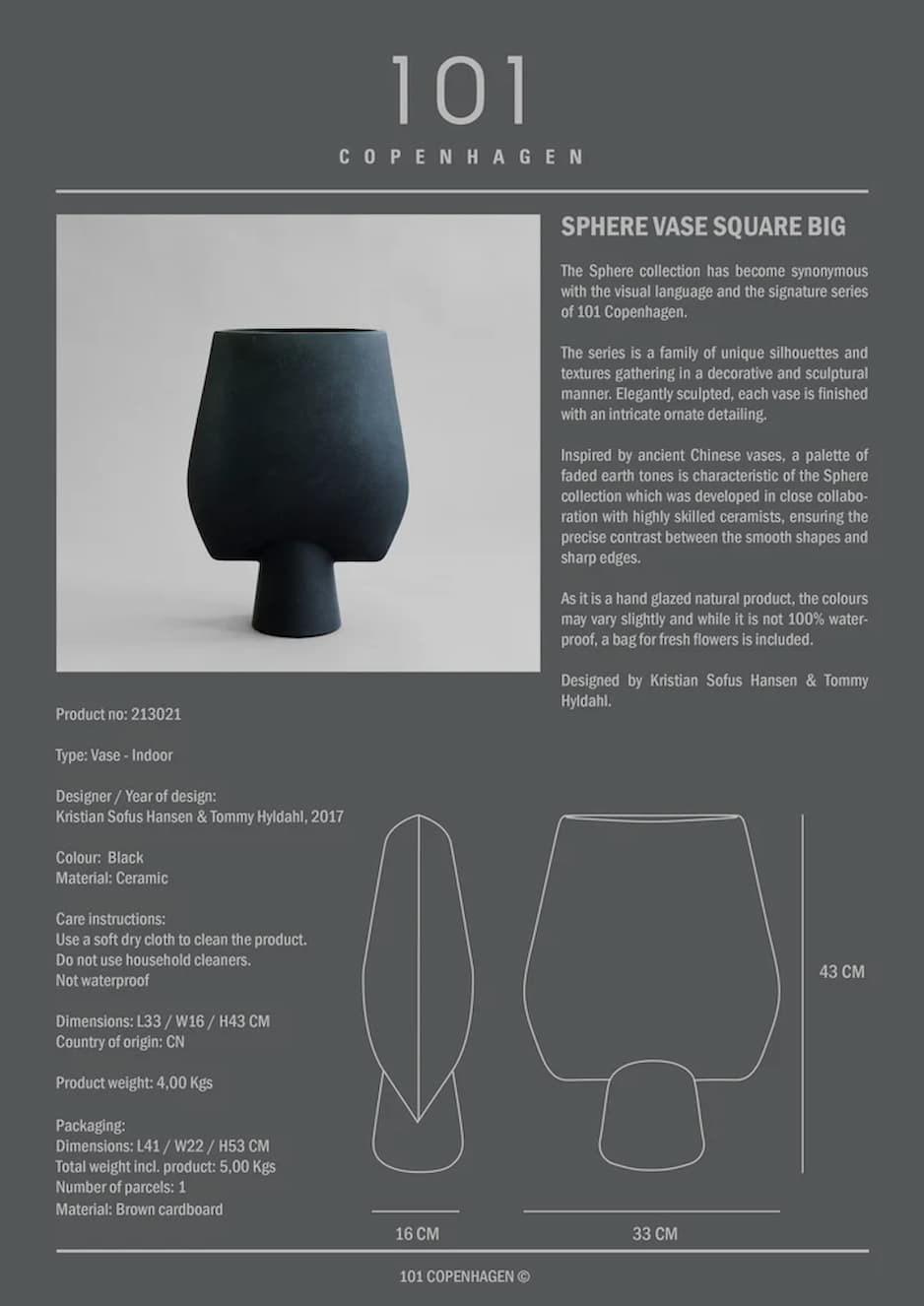 101 Copenhagen Sphere Vase Square Big Black - Image 2