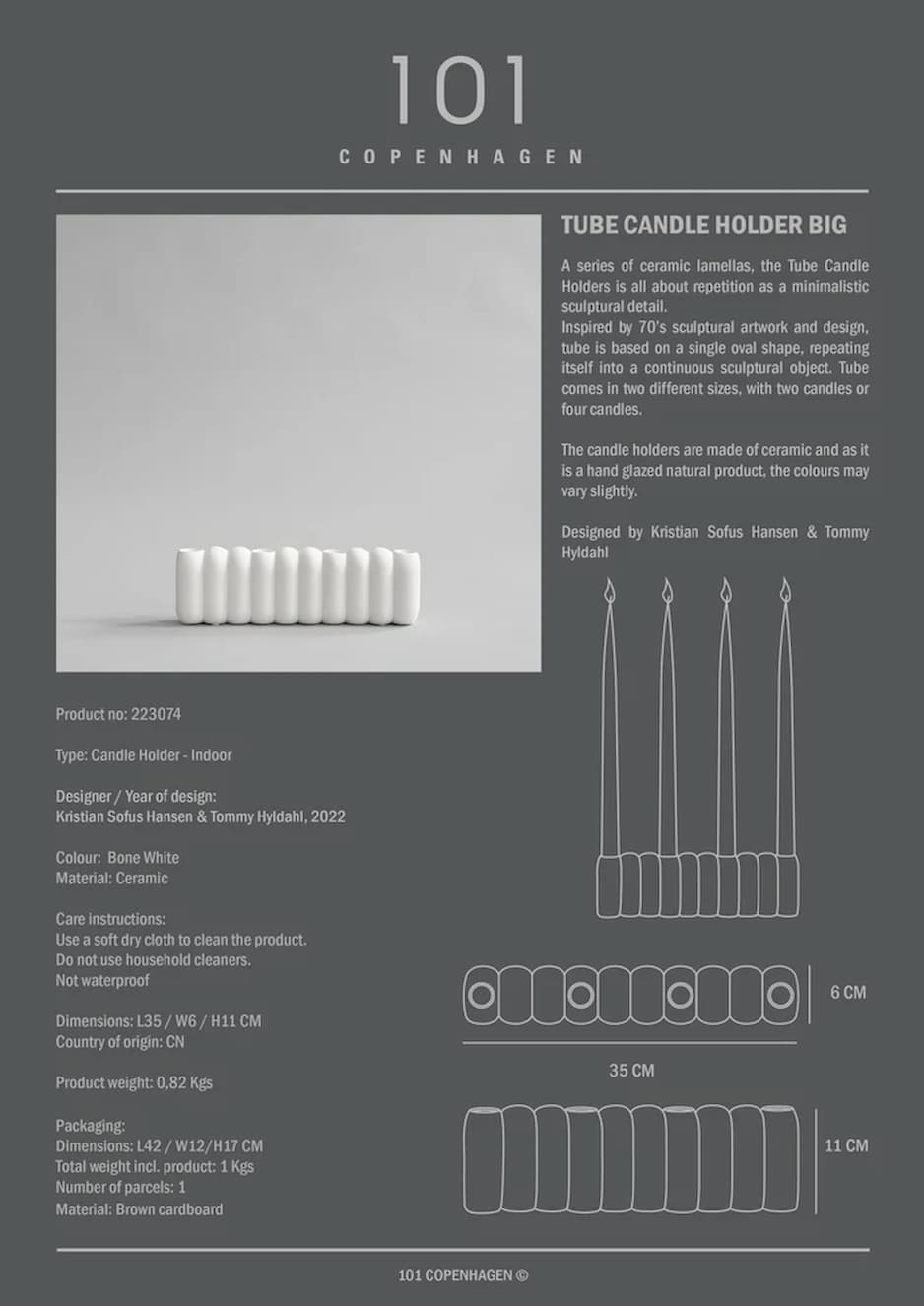 101 Copenhagen Tube Candle Holder Big Bone White - Image 2