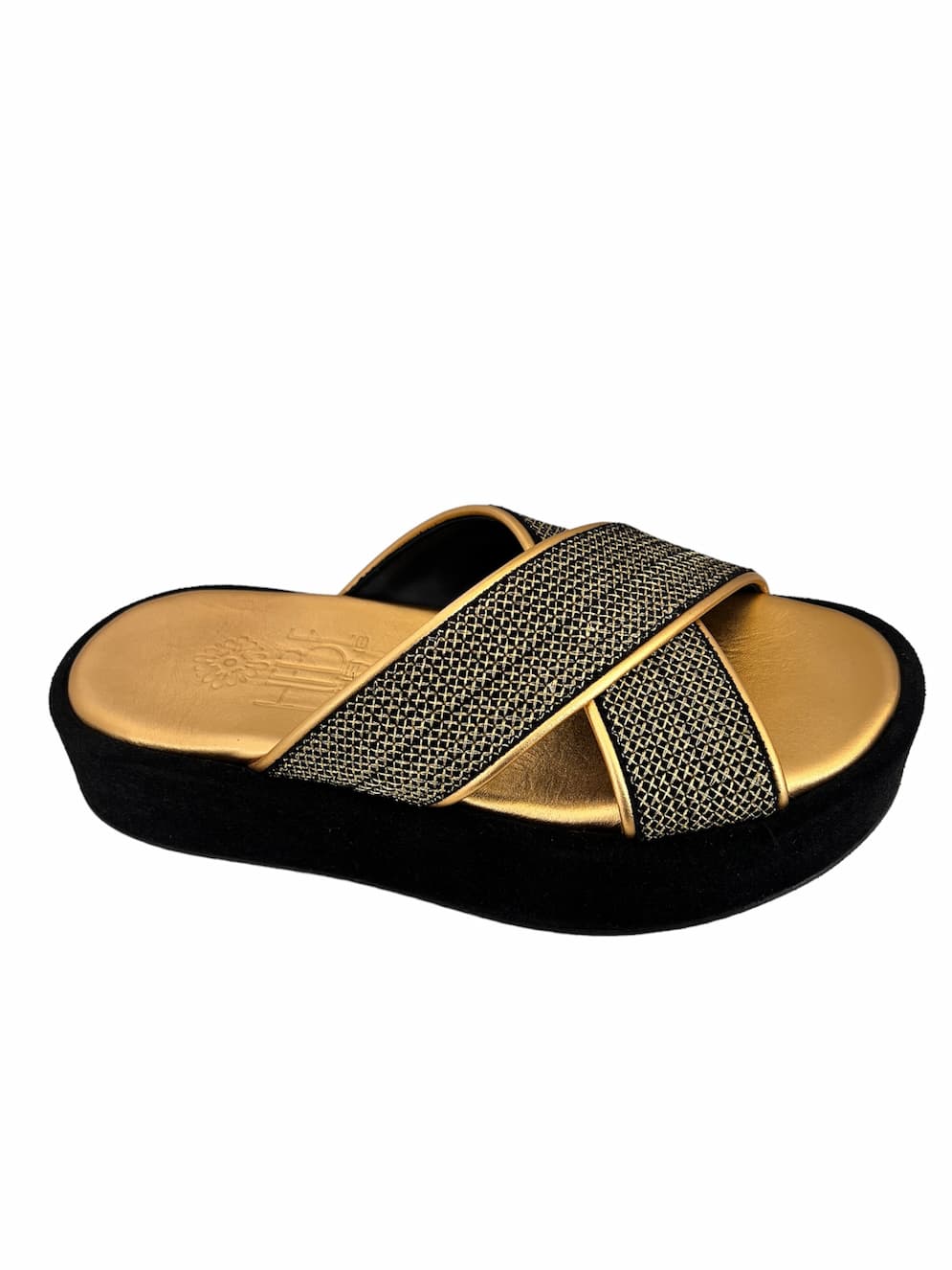 Hebe Athens Rhodes Embroidery Flatform Black Gold - Image 3