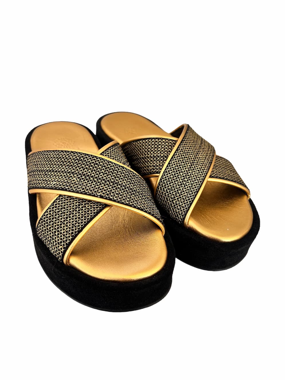 Hebe Athens Rhodes Embroidery Flatform Black Gold - Image 2