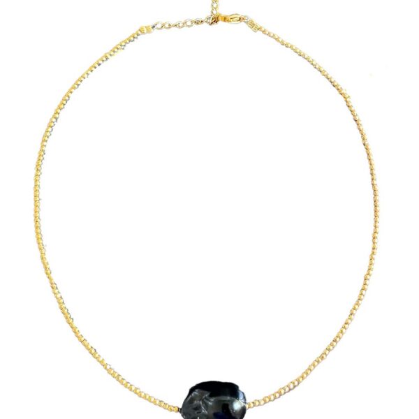 Ifigenia Loukou Νecklace with Ηematite Chain and Murano Black Stone