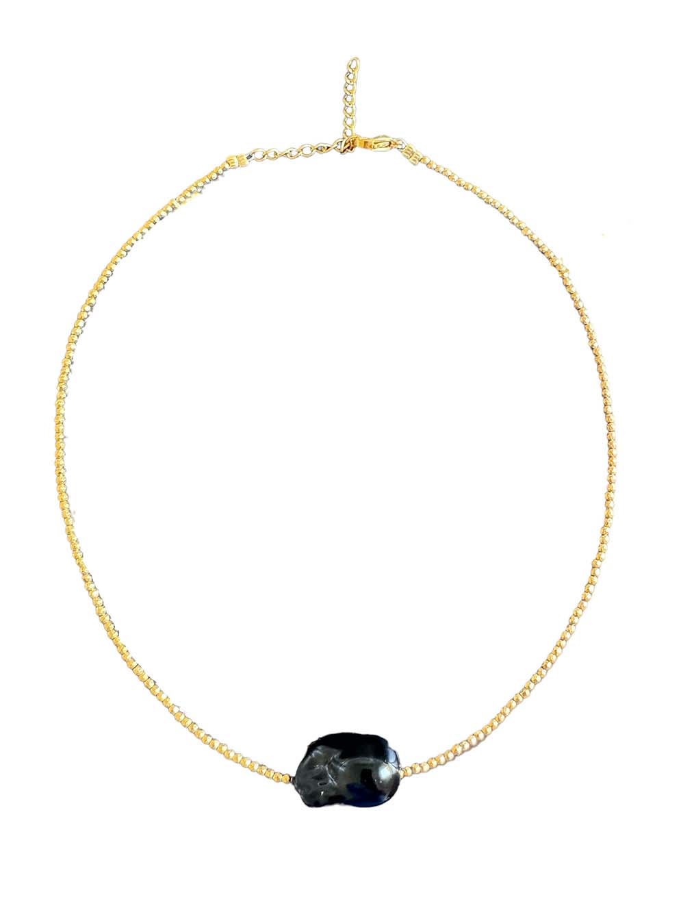 Ifigenia Loukou Νecklace with Ηematite Chain and Murano Black Stone