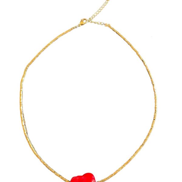 Ifigenia Loukou Νecklace with Ηematite Chain and Murano Red Stone