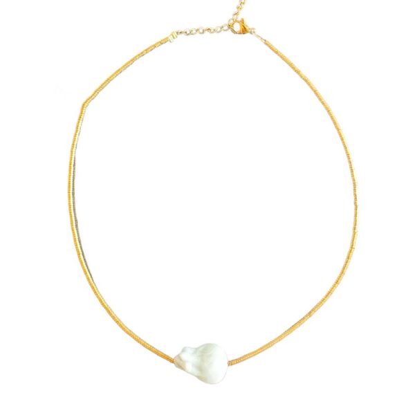 Ifigenia Loukou Νecklace with Ηematite Chain and Murano White Stone