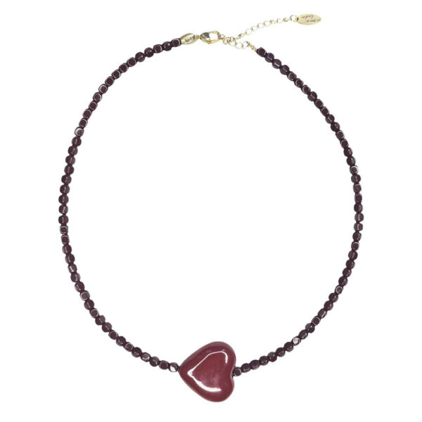 Ifigenia Loukou Hematite Necklace with Burgundy Heart