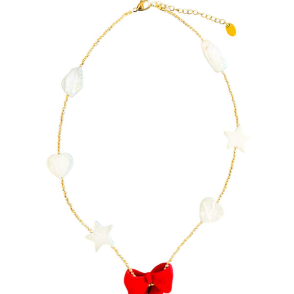 Ifigenia Loukou Necklace Hematite Pearl Bow Red
