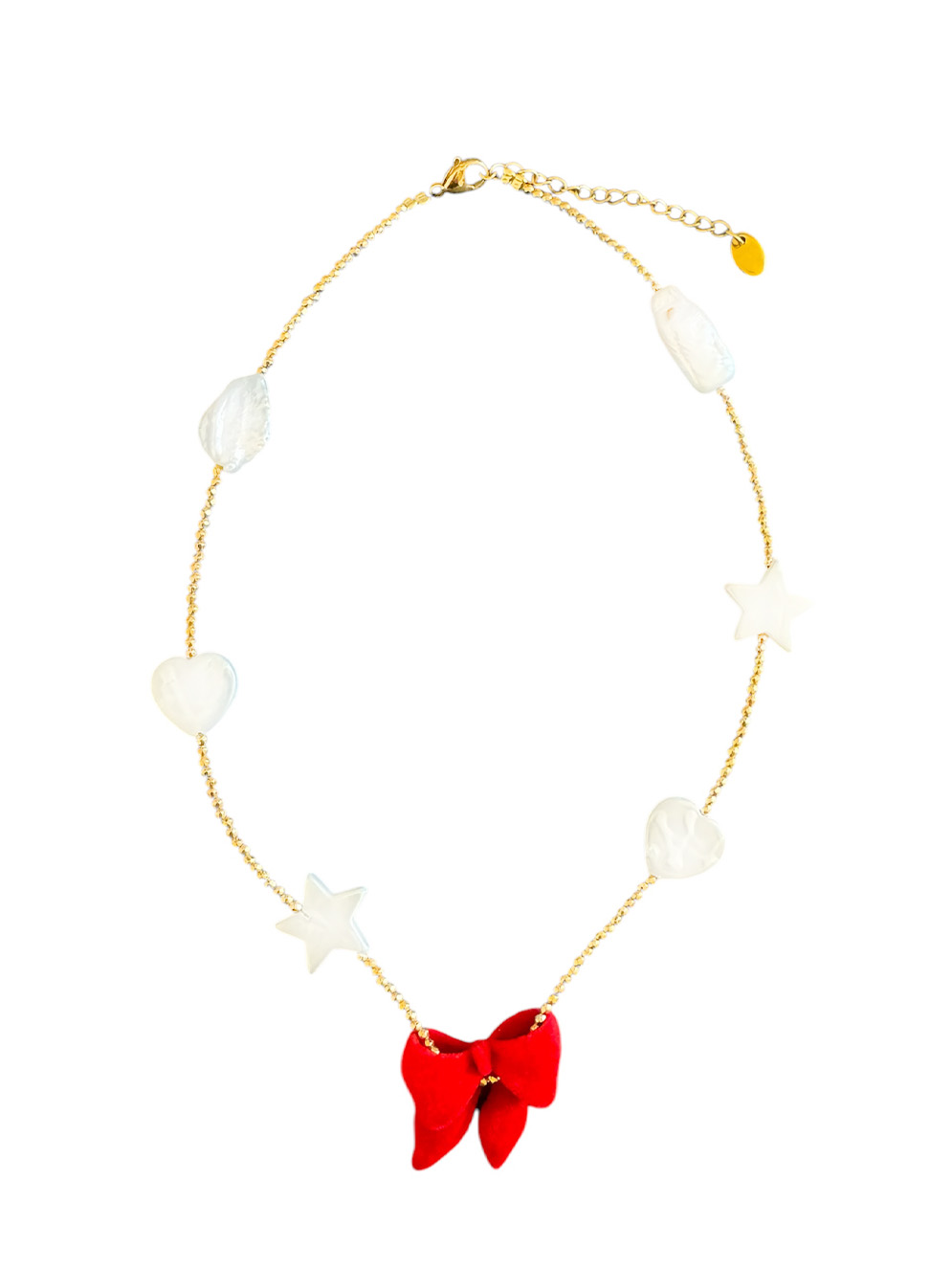 Ifigenia Loukou Necklace Hematite Pearl Bow Red