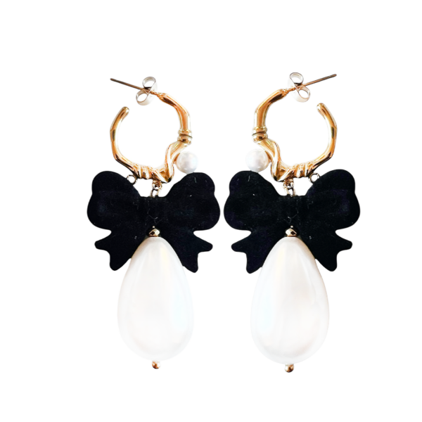Ifigenia Loukou Pearl Drop Earrings And Velvet Bow Black