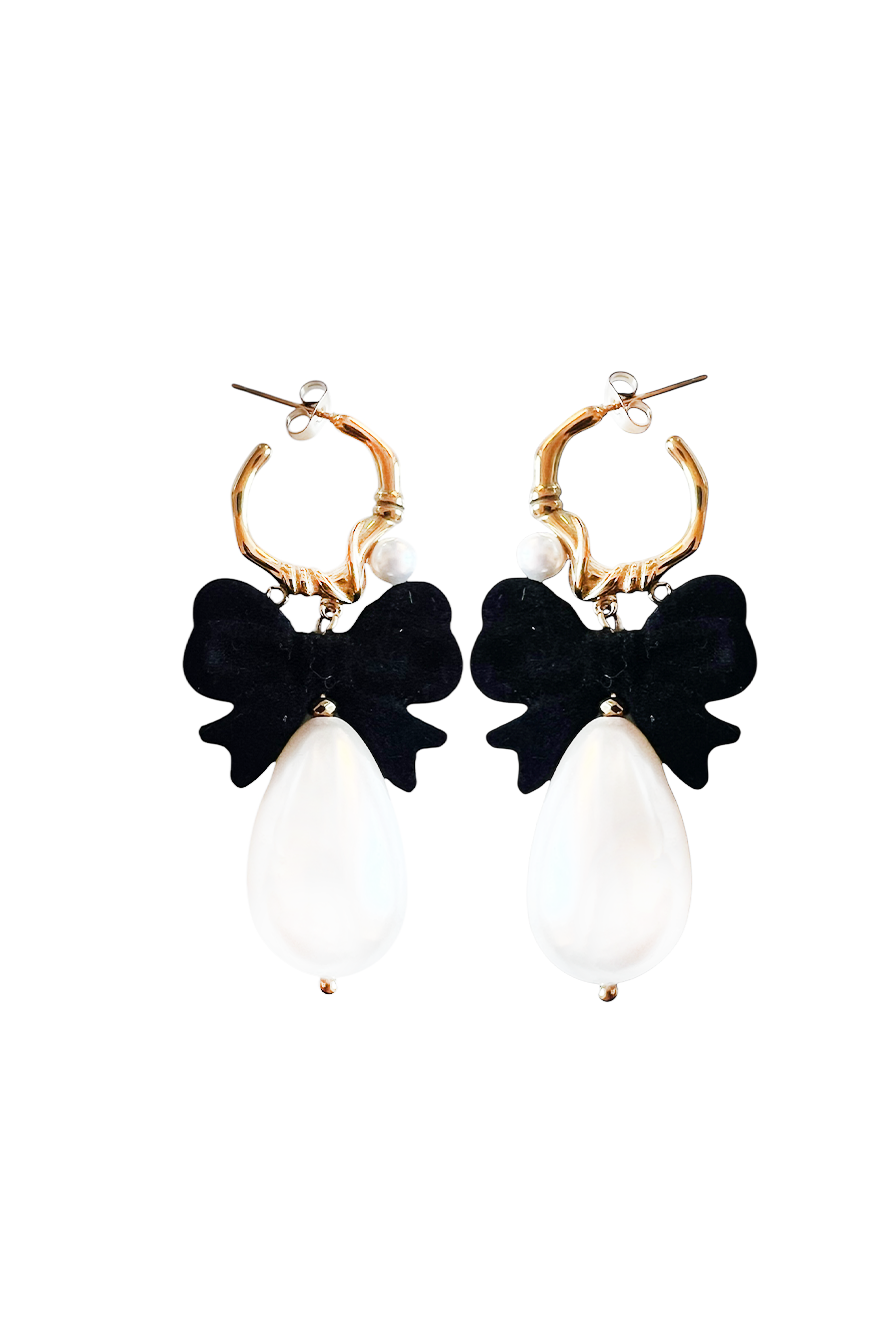 Ifigenia Loukou Pearl Drop Earrings And Velvet Bow Black