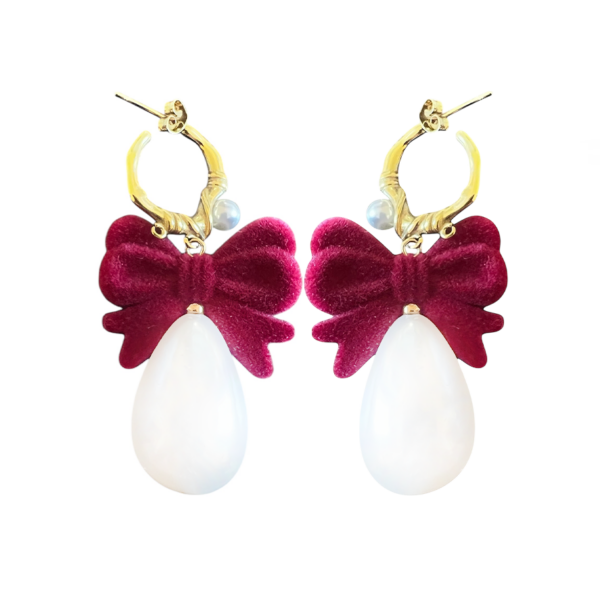 Ifigenia Loukou Pearl Drop Earrings And Velvet Bow Red
