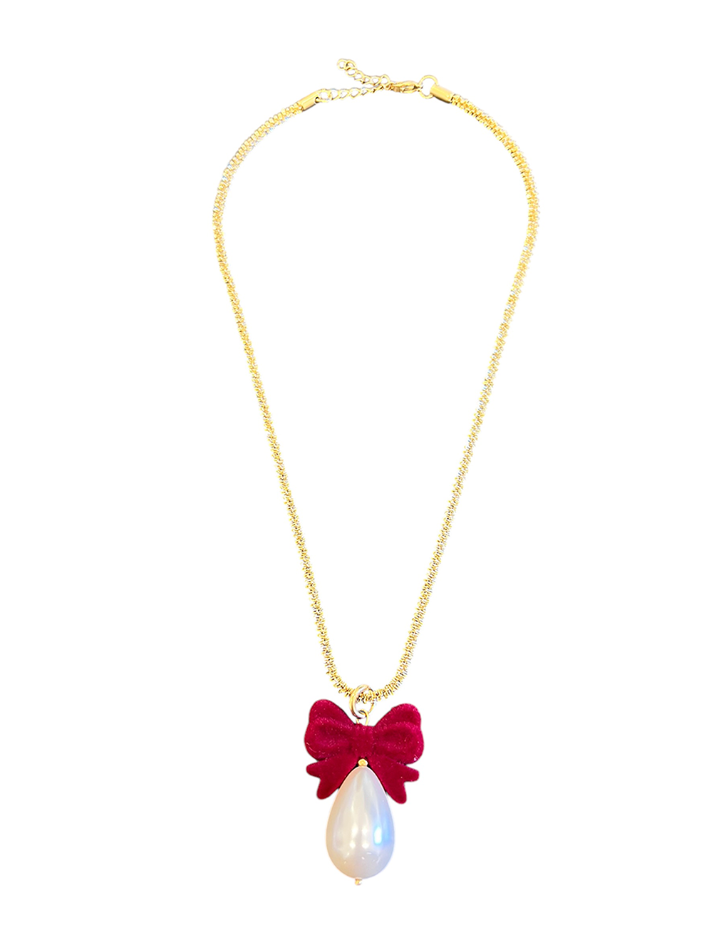 Ifigenia Loukou Pearl Drop Necklace Velvet Bow Red