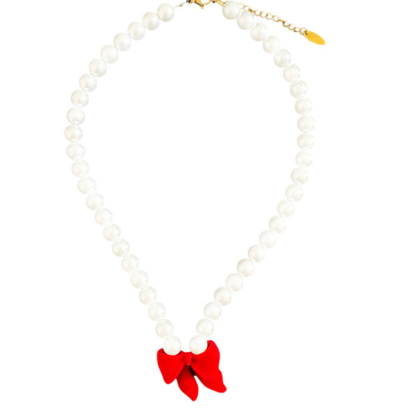 Ifigenia Loukou Pearl Necklace with Velvet Bow Red