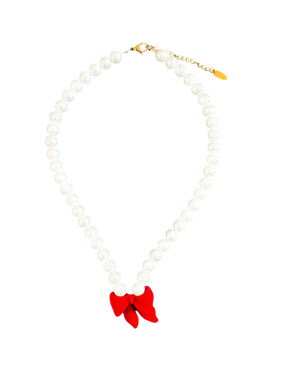 Ifigenia Loukou Pearl Necklace with Velvet Bow Red