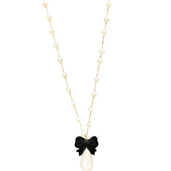 Ifigenia Loukou Rosary White Pearl Black Bow
