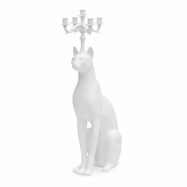 Abhika Candleholder Egyptian Cat White