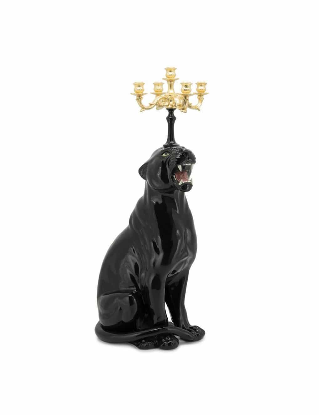 Abhika Candleholder Leopard Left Black/Gold
