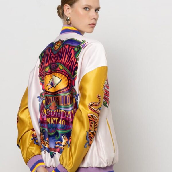 Never on Sunday by Nema Bomber Jacket Crop Salmon