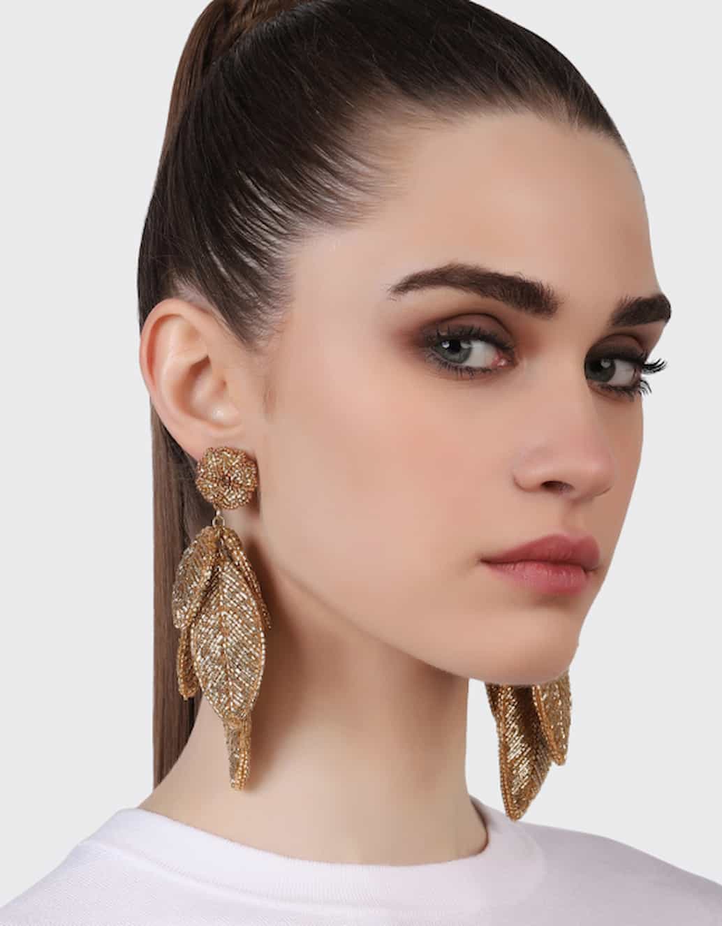 Olivia Dar Leaf Earrings Gold - Image 3