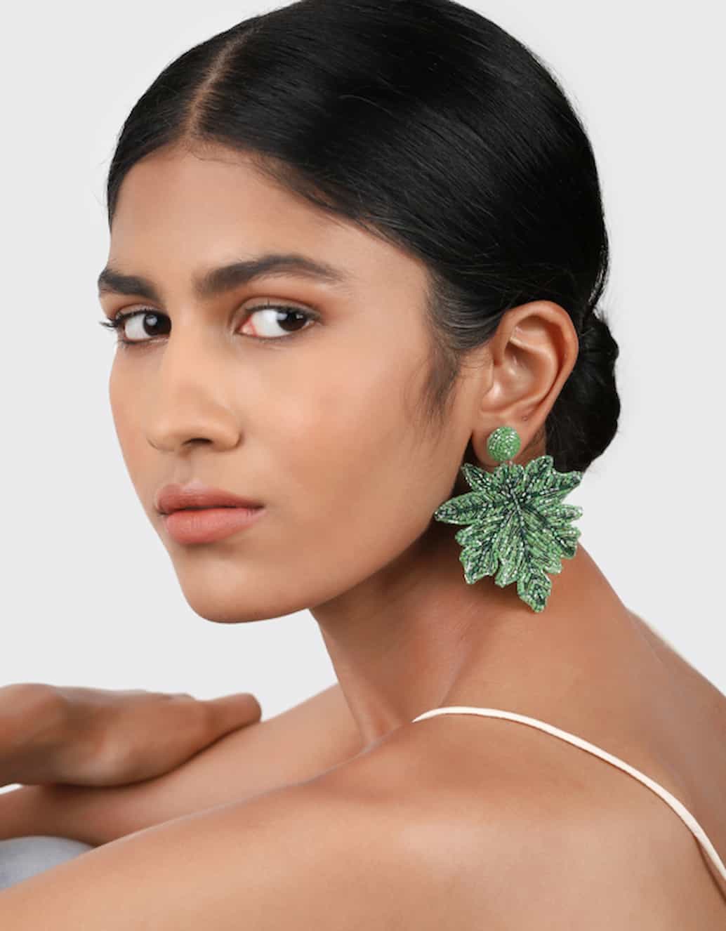 Olivia Dar Papaya Leaf Earrings - Image 3