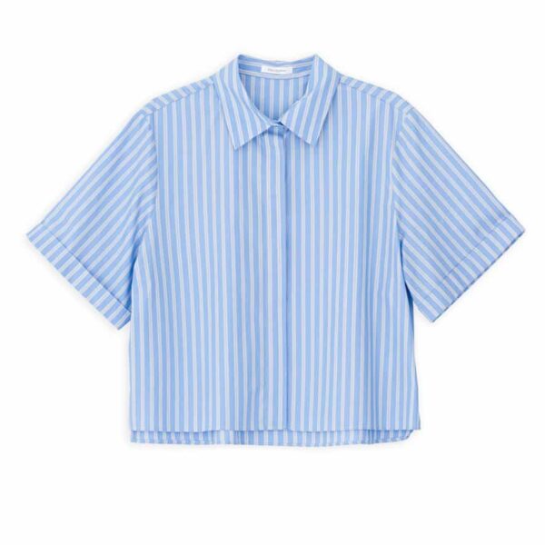 Philosophy Cropped Shirt Poplin Striped Blue