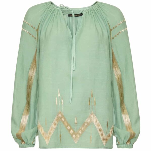 Greek Archaic Kori Blouse Roots Sea Green/Gold