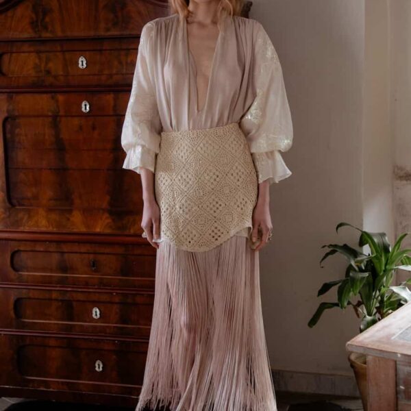 Nidodileda Glaze Crochet Skirt with Fringes