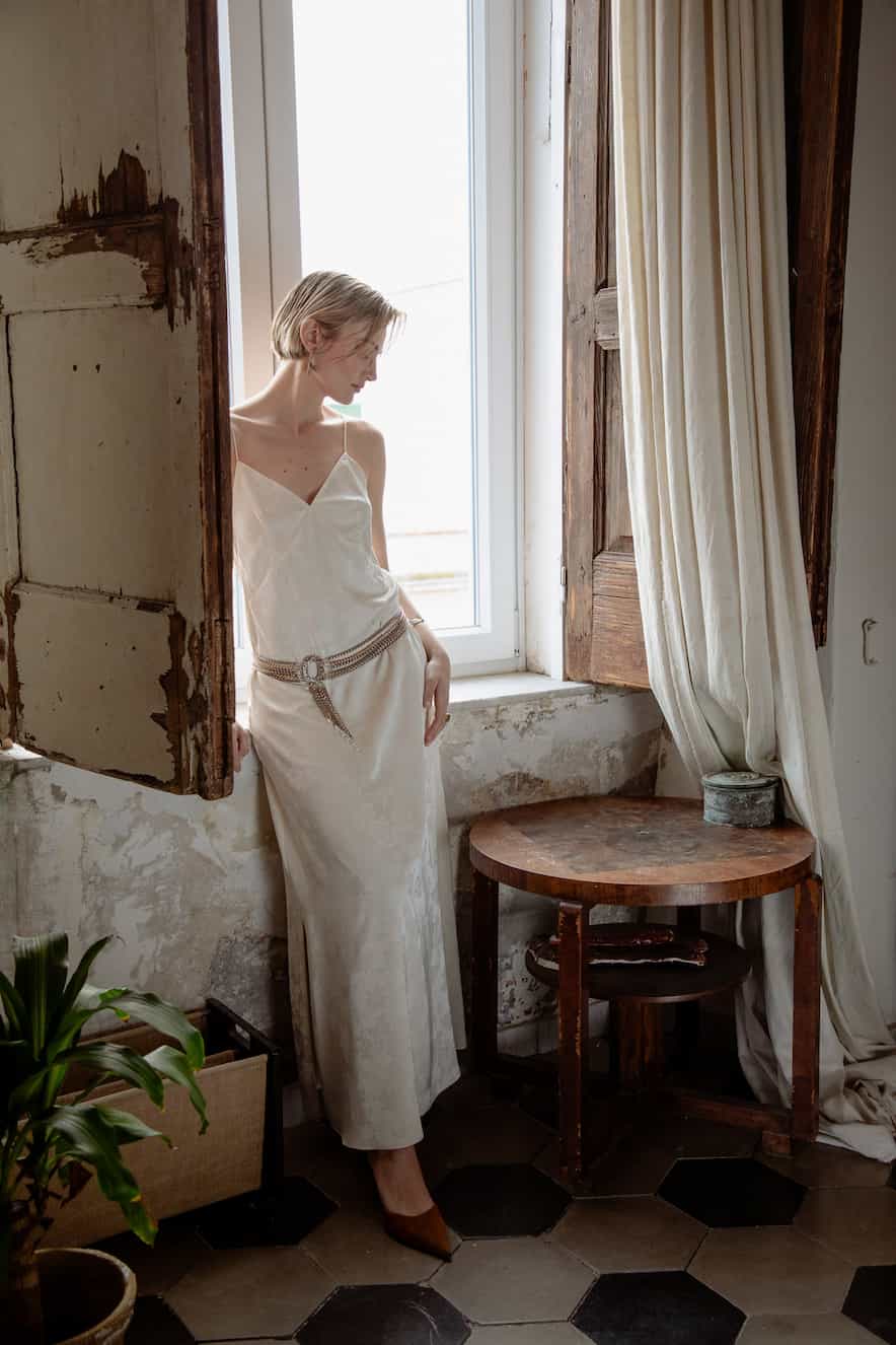 Nidodileda Satin Bias Cut Grace Maxi Dress Off White - Image 2