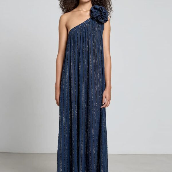 Christian Zen Calista Lurex Maxi Dress Blue