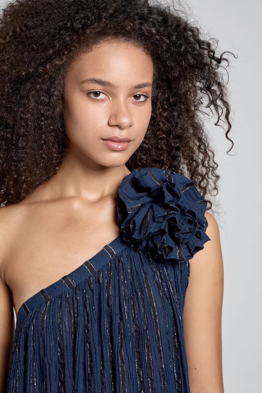 Christian Zen Calista Lurex Maxi Dress Blue - Image 2