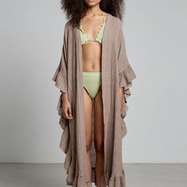 Christian Zen Celeste Maxi Lurex Kimono Clay Grey