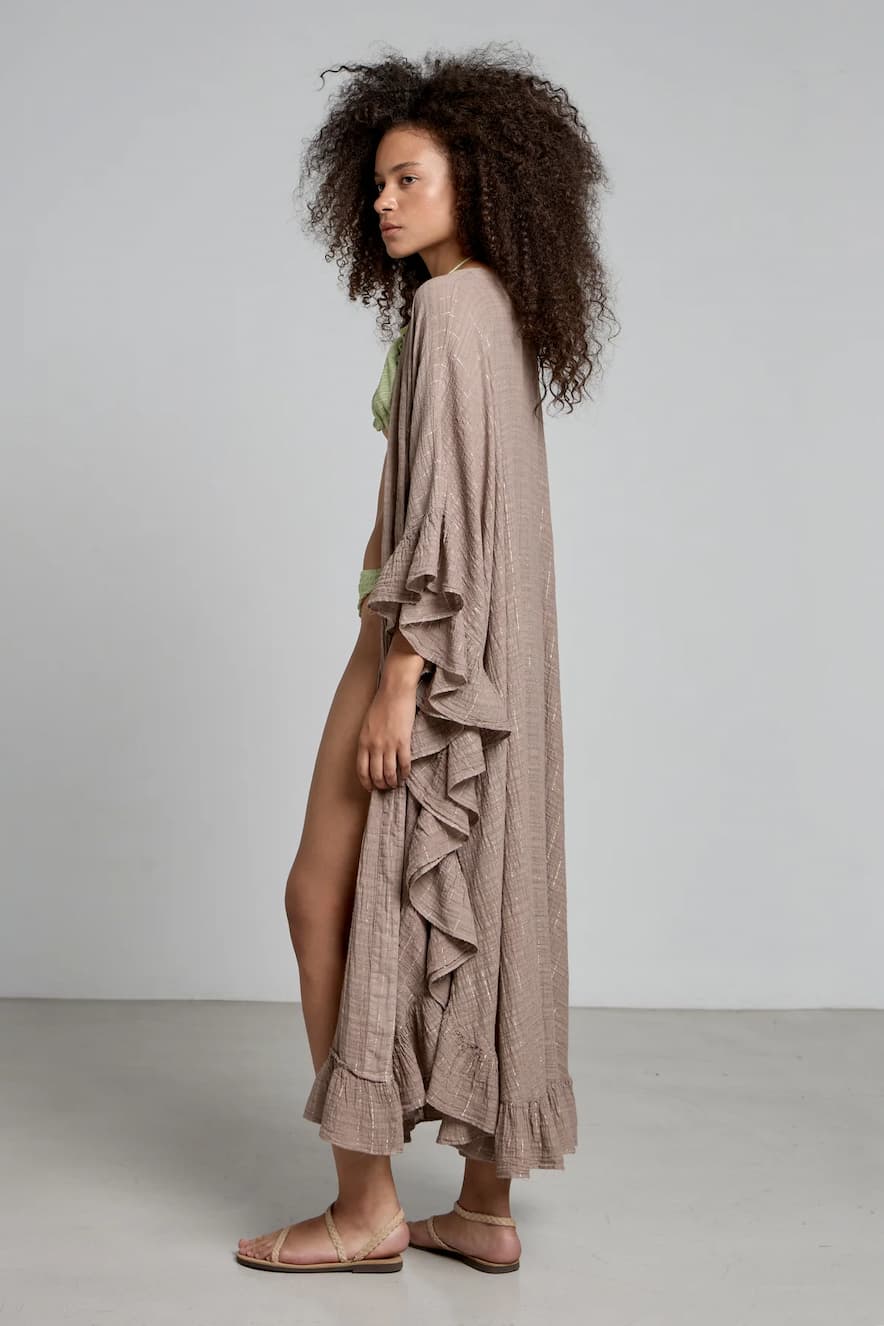 Christian Zen Celeste Maxi Lurex Kimono Clay Grey - Image 2