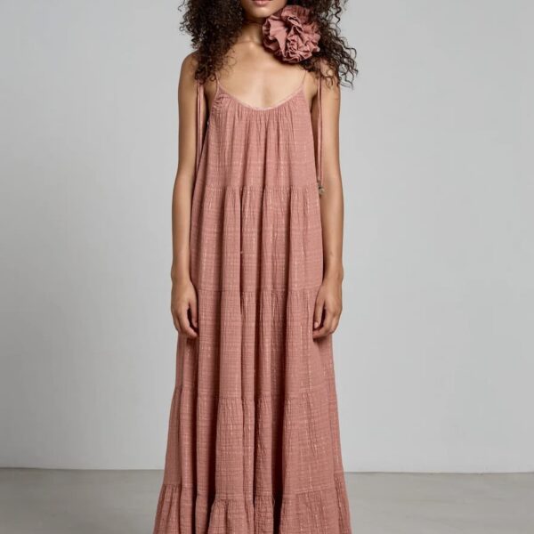 Christian Zen Mirabella Maxi Lurex Dress Rusty Pink
