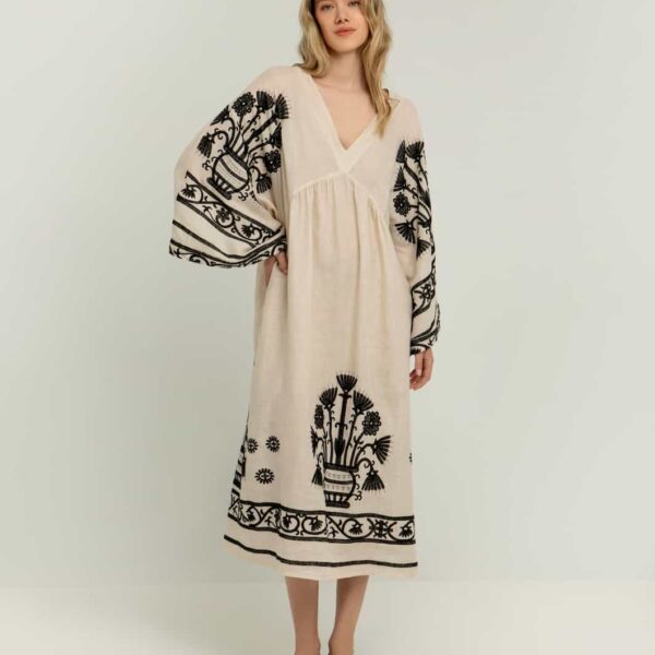 Greek Archaic Kori Dress Crete Beige/Black