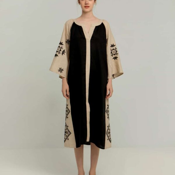 Greek Archaic Kori Dress Lefkada Beige/Black Black