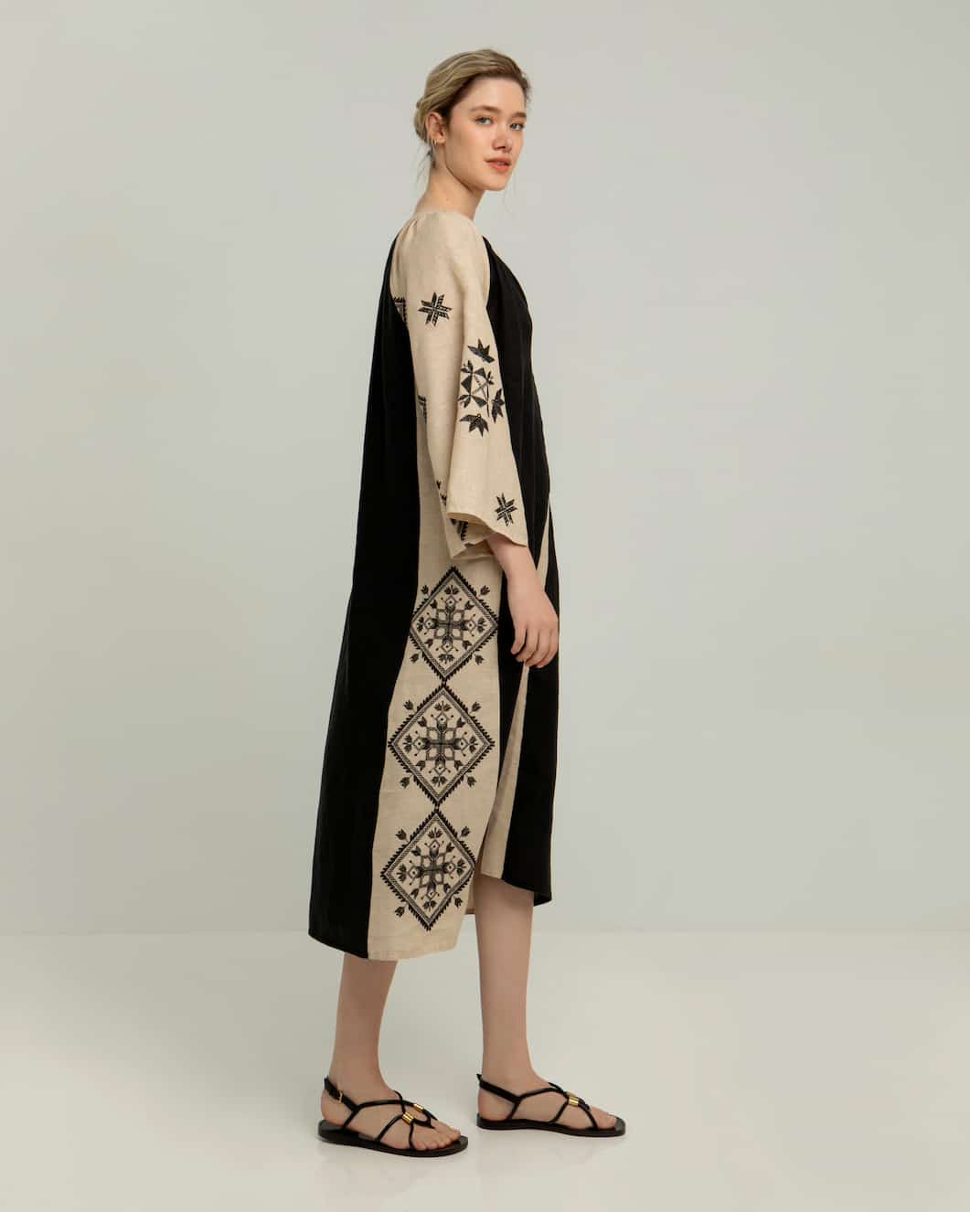 Greek Archaic Kori Dress Lefkada Beige/Black Black - Image 4