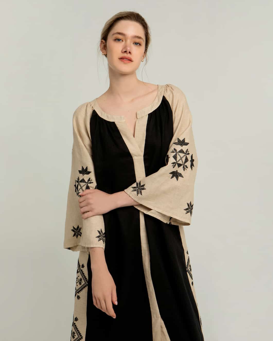 Greek Archaic Kori Dress Lefkada Beige/Black Black - Image 3