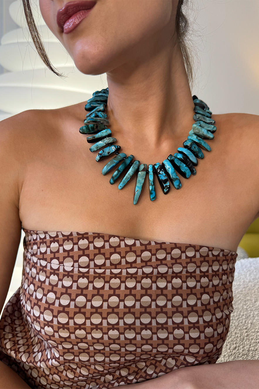 Ifigenia Loukou Statement Necklace Turquoise with Black Agate - Image 2