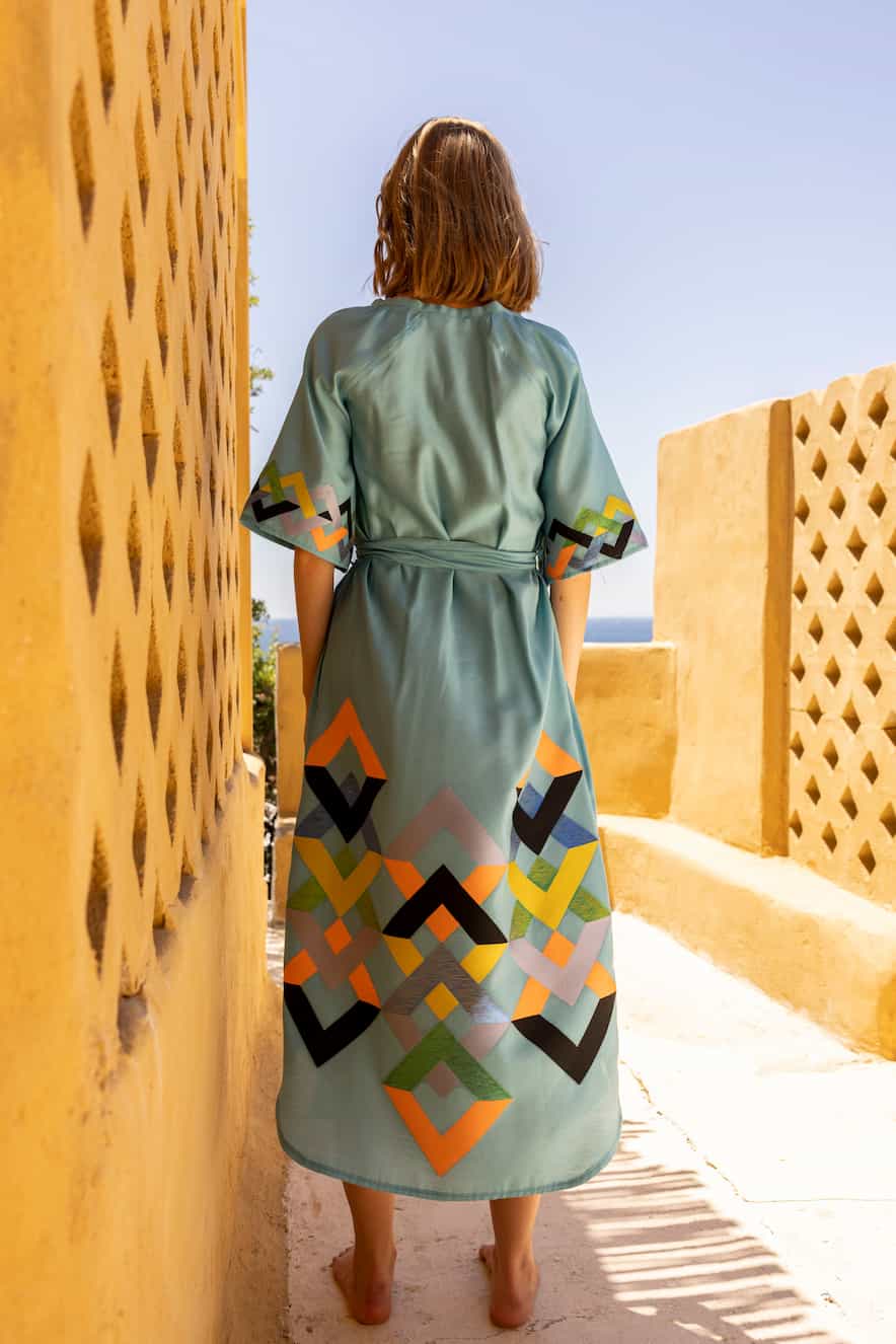 Nema Alma Dress with Turquoise Embroidery Tirquaz - Image 4