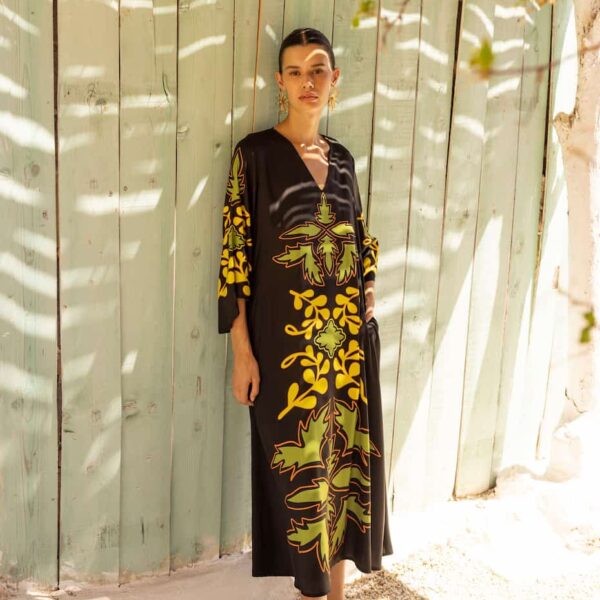 Nema Satin Kaftan Leaf