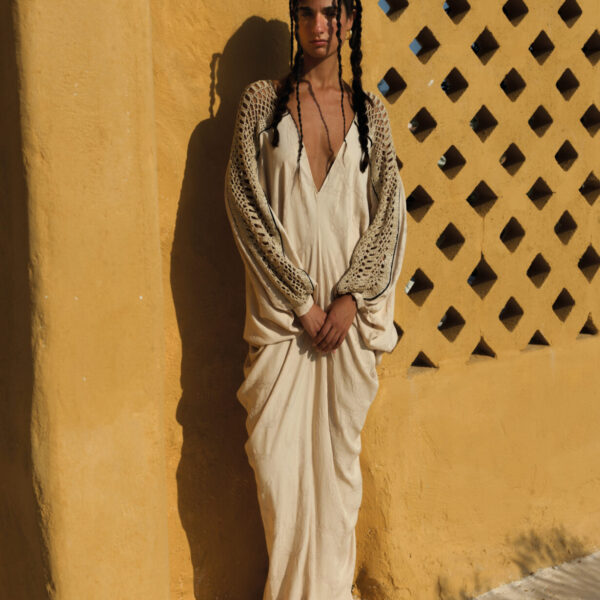 Sadh Dion Oversized V-Neck Caftan White Shell