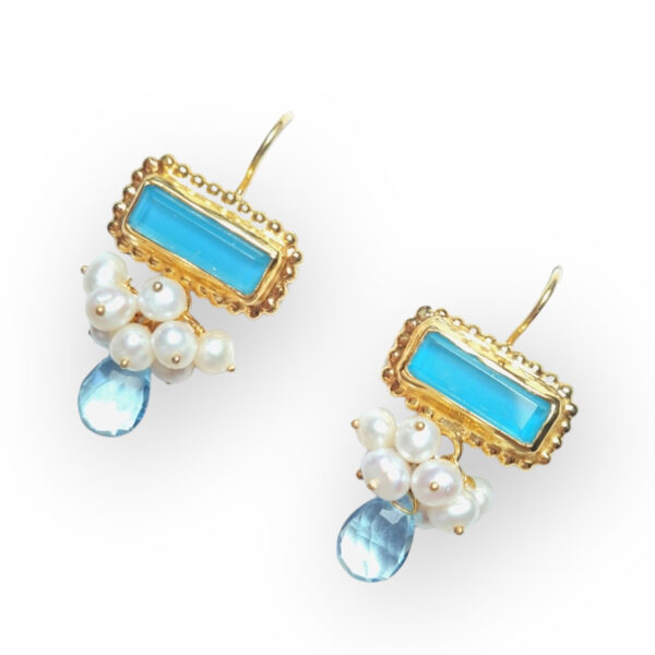 Tonia Makri Earrings Aqua Agates Quartz Pearls