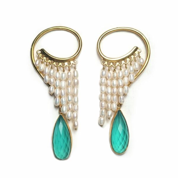 Tonia Makri Earrings Green agate,quartz,Pearls