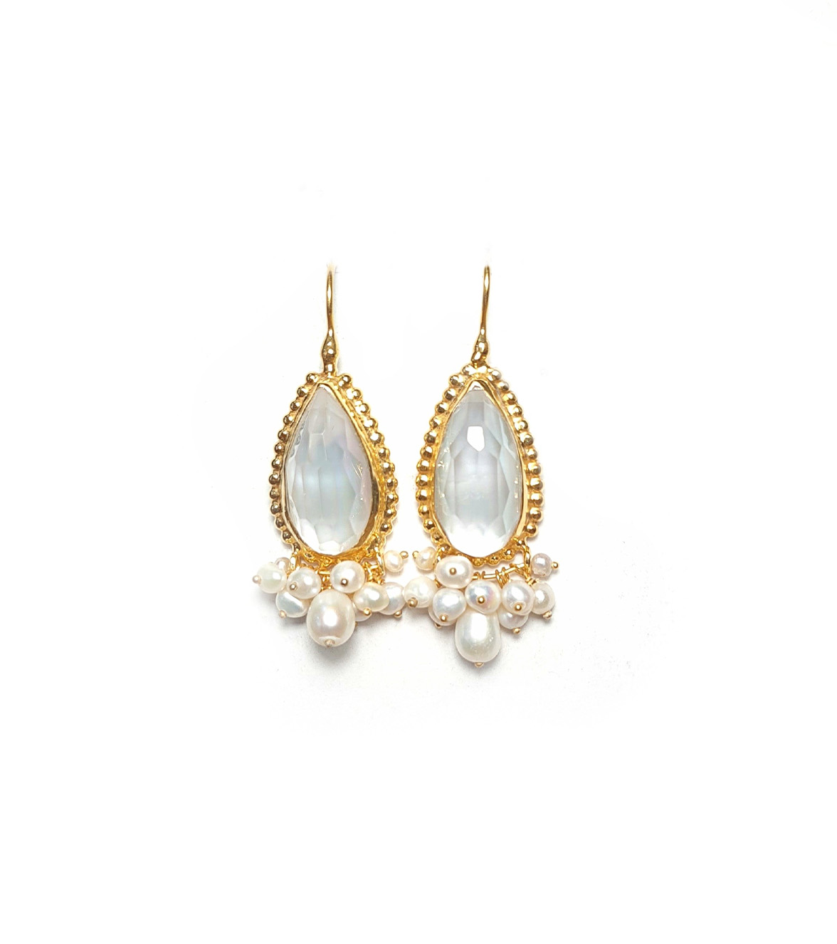 Tonia Makri Earrings Mother of Pearl Quartz Pearls